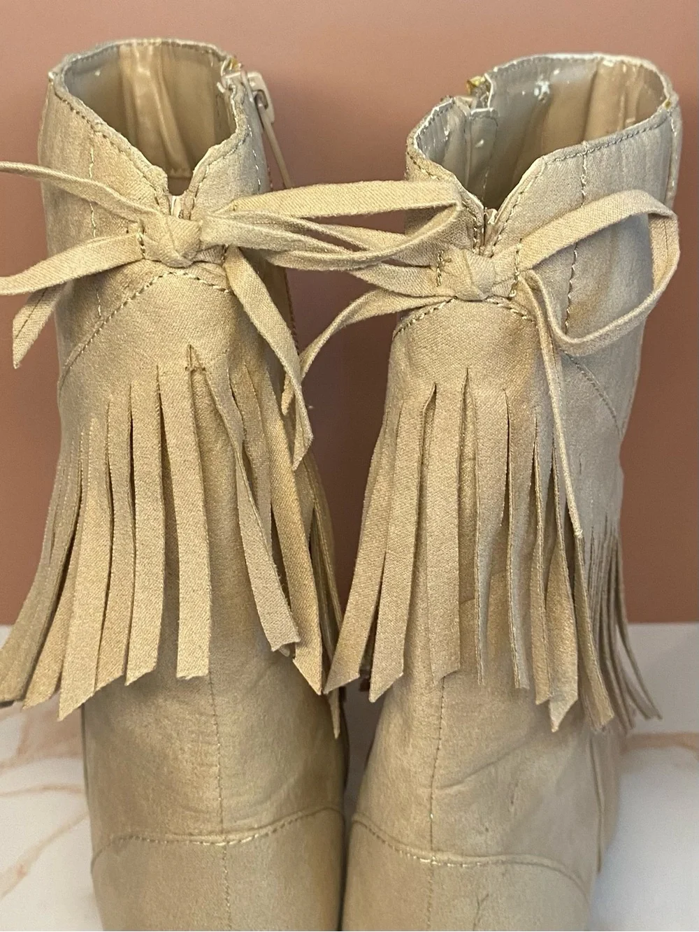 Gymboree Girls Tan Fringe Faux Suede Wedge Boots Size 10